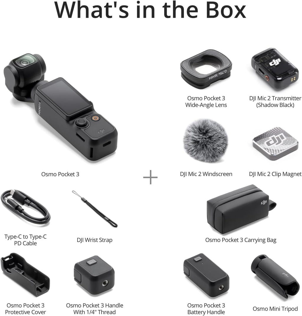 Pack DJI Osmo Pocket 3 doté de nacelle stabilisée, caméra, lecteur de carte mémoire 64 Go (Pack Créateur)
