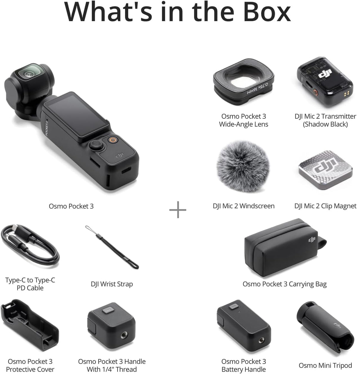 Pack DJI Osmo Pocket 3 doté de nacelle stabilisée, caméra, lecteur de carte mémoire 64 Go (Pack Créateur)