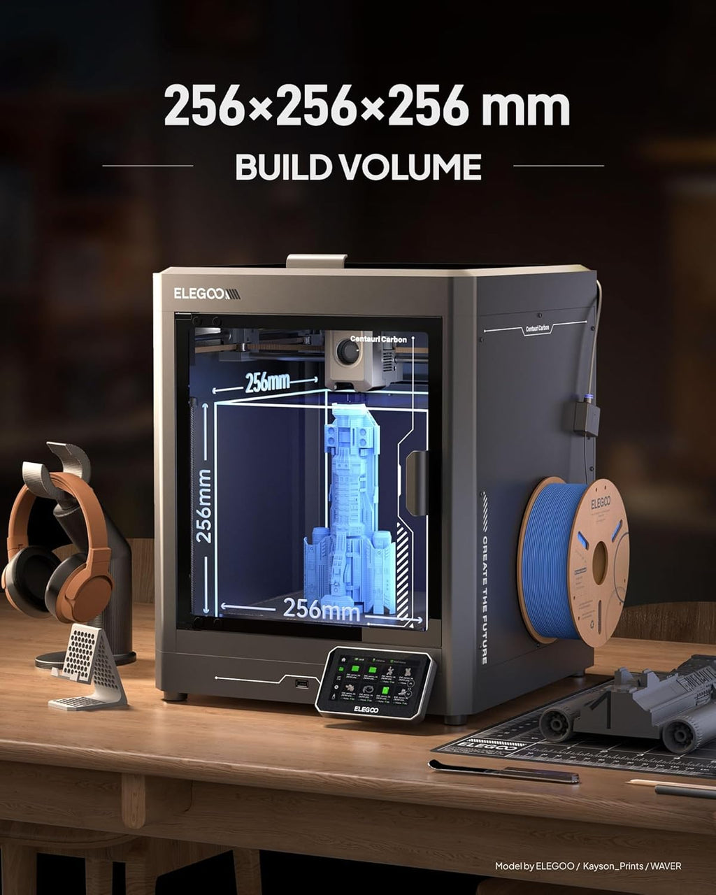 Imprimante 3D ELEGOO Centauri Carbon, impression haute vitesse CoreXY 500 mm/s avec auto-calibration, buse 320 °C et caméra intégrée, prête à imprimer dès la sortie de la boîte, volume d'impression 256 x 256 x 256 mm – Présentation