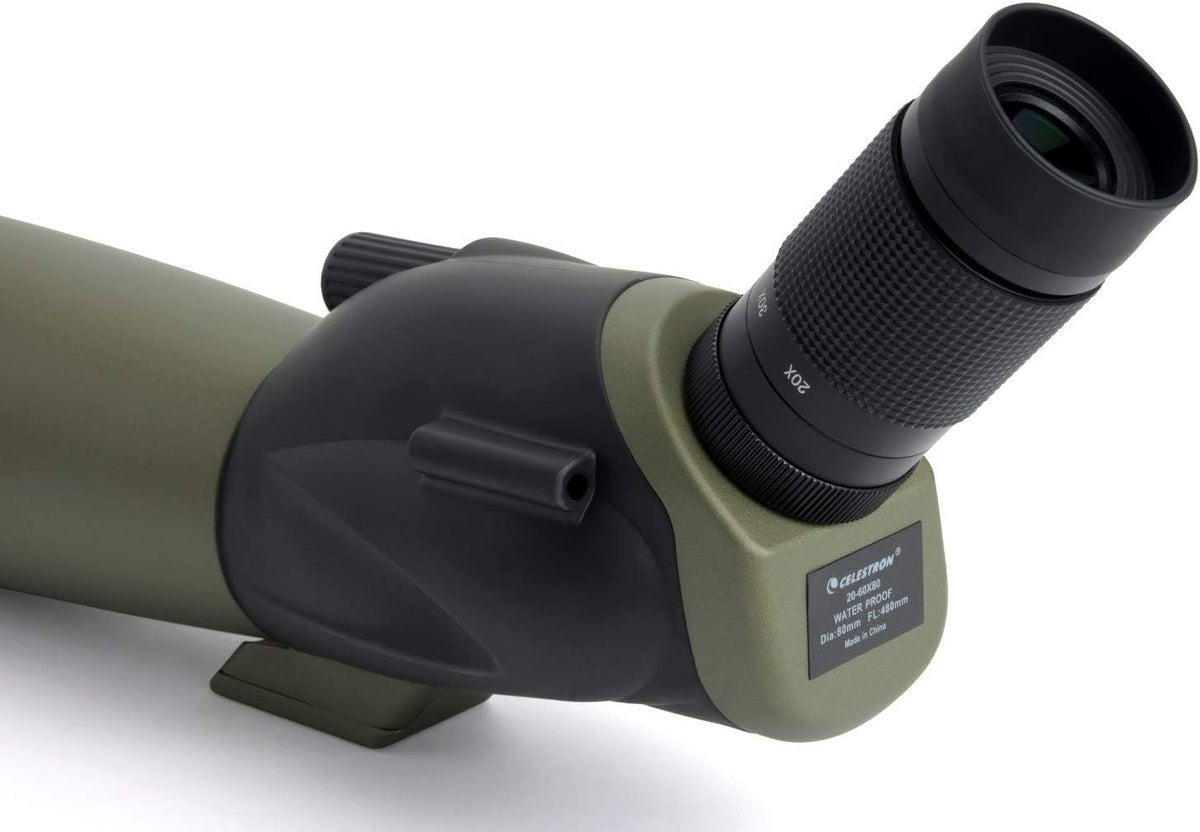 Télescope réfracteur coudé Celestron 52250 Ultima 20-60x80 mm doté de optiques multicouches, tube en caoutchouc résistant à l’eau et étui de transport souple vert