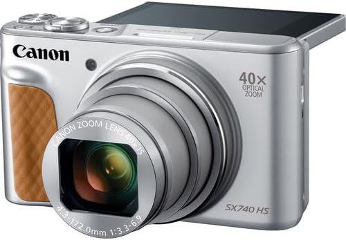 Appareil photo digital Canon PowerShot SX740 HS (argent) (2956C001) + carte de stockage 64 Go + lecteur de cartes + sacoche souple de luxe + trépied flexible + dragonne + étui pour carte de stockage + kit de nettoyage