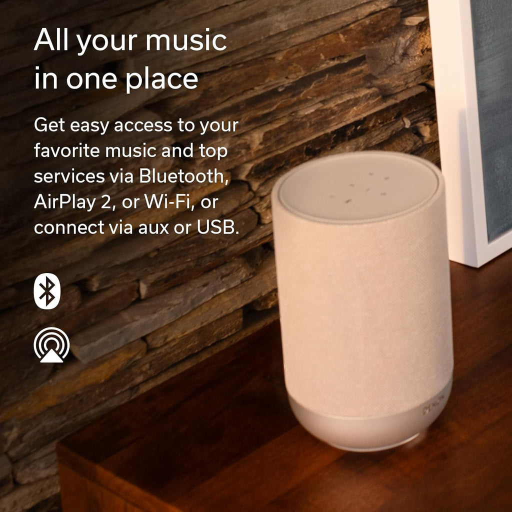 Enceinte Denon Home 200, enceinte sans fil doté de son stéréo et Dolby Atmos 3D, appareil audio domestique, contrôle multiroom HEOS, Wi-Fi, Bluetooth, AirPlay 2, couleur pierre