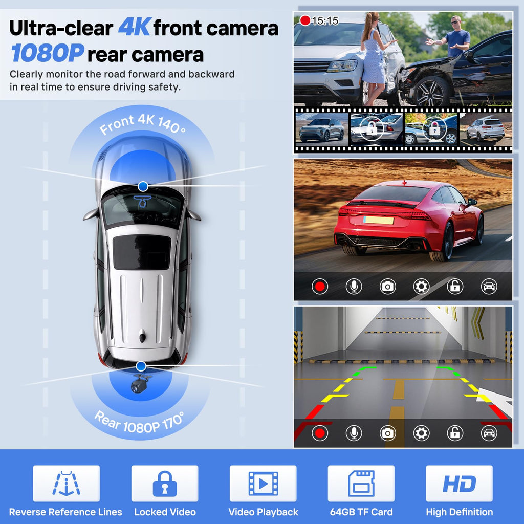 Écran sans fil HAUXIY 9 pour Apple CarPlay doté de caméra embarquée 4K