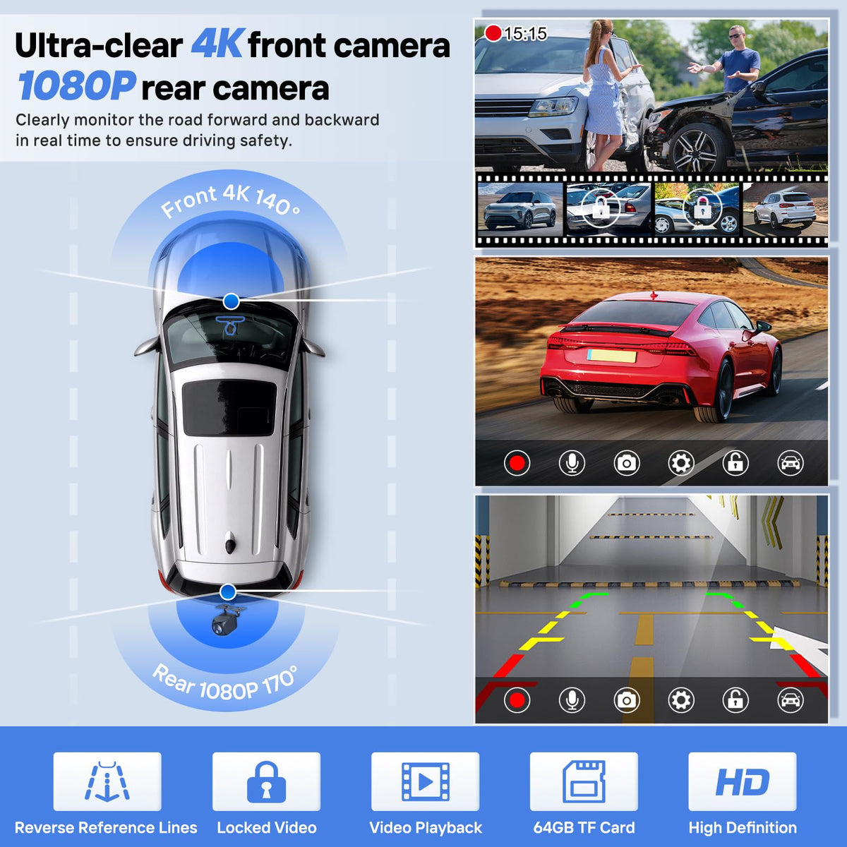Écran sans fil HAUXIY 9 pour Apple CarPlay doté de caméra embarquée 4K