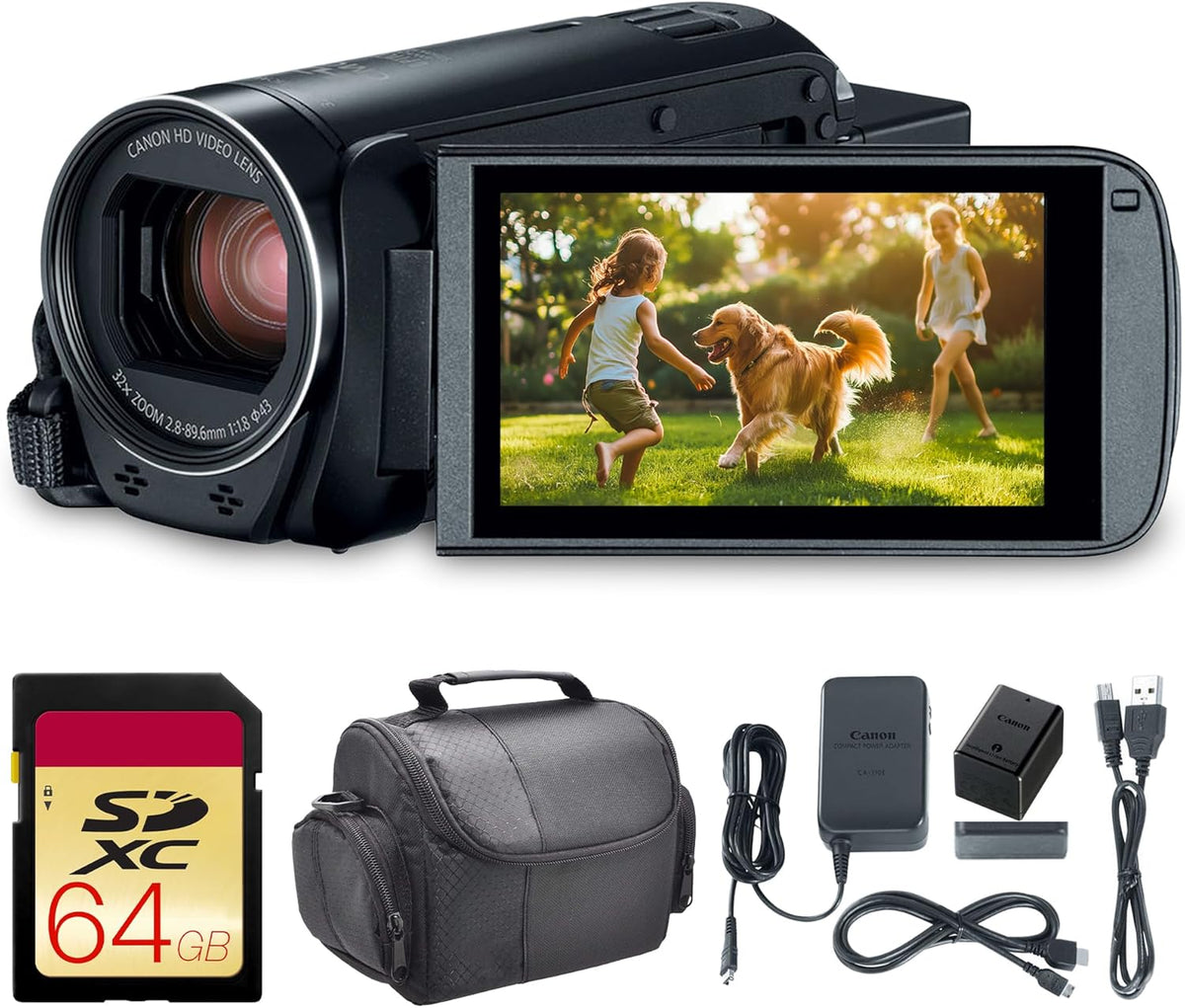 Caméscope Canon VIXIA HF R800 (noir) - Kit | Caméra vidéo HD doté de grossissement optique avancé 57x SuperRange et design léger | Idéal pour les voyages et l'enregistrement quotidien (1960C002) + carte de stockage 64 Go + étui