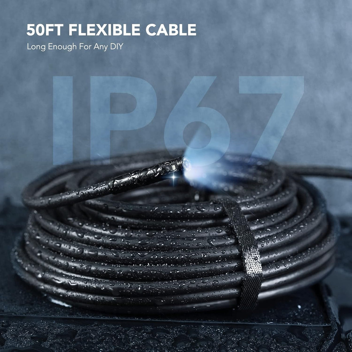 Caméra endoscopique à triple objectif avec éclairage et câble semi-rigide de 15 m, DEPSTECH, caméra d'inspection des canalisations avec écran IPS de 5 pouces, endoscope industriel 1080p, écran partagé, outil résistant à l’eau pour canalisations