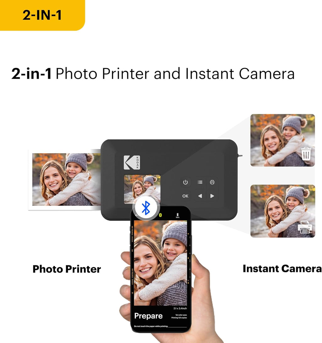 Kodak Mini Shot 2 Appareil photo instantané portable sans fil rétro et imprimante photo intégrée - Blanc - 60 feuilles – Présentation