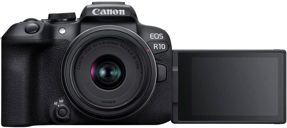 Kit appareil photo hybride Canon EOS R10 doté de objectif RF-S 18-45 mm | 24,2 Mpx, APS-C, vidéo 4K, adapté à les photographes et vlogueurs débutants (5331C009) + adaptateur EF-EOS R + carte mémoire 64 Go + batterie LP-E17 + sacoche