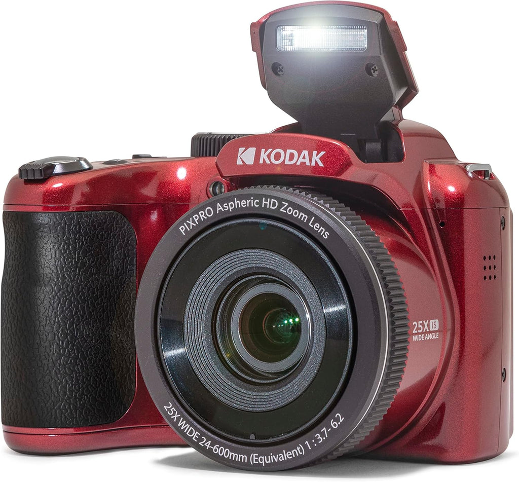 Kodak PIXPRO AZ255-RD Appareil photo digital 16 MP, grossissement optique 25x, objectif grand angle 24 mm, stabilisation vidéo optique, vidéo Full HD 1080p, écran LCD 3 pouces, caméra de vlogging (– Rouge)