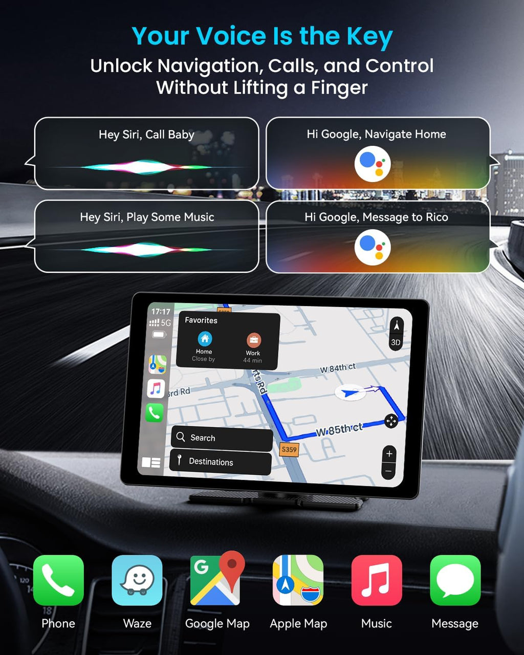 Écran sans fil extra large Apple CarPlay 11 pouces pour voiture – Autoradio tactile ultra-fin de 0,16 pouce doté de Android Auto, caméra embarquée 4K, caméra de recul 1080p, GPS, Mirror Link et commande vocale