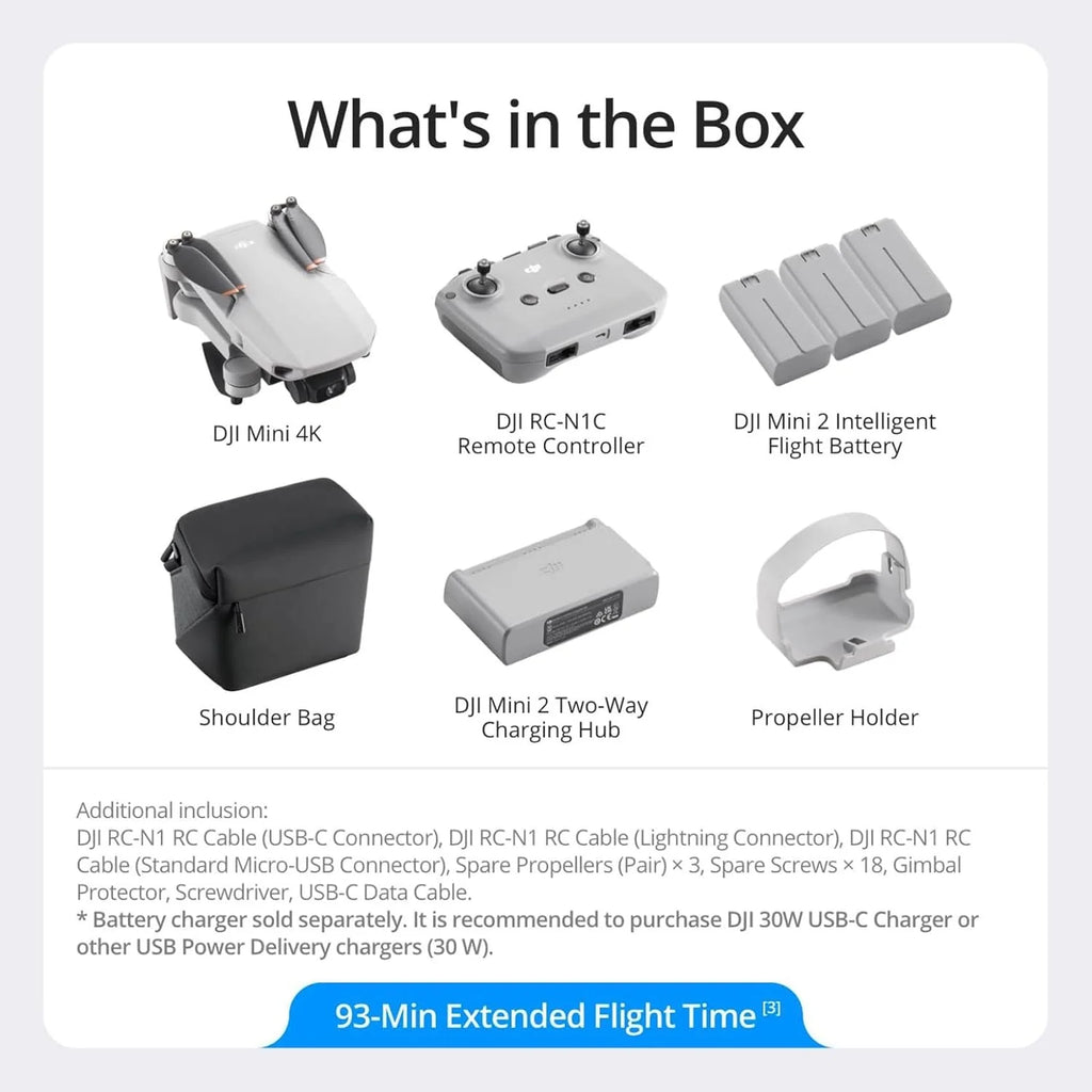 DJI Mini 4K, drone doté de caméra 4K UHD pour adultes, moins de 249 g, stabilisation sur nacelle 3 axes, transmission vidéo jusqu'à 10 km, retour automatique, résistance au vent, autonomie maximale de 31 minutes doté de une seule batterie