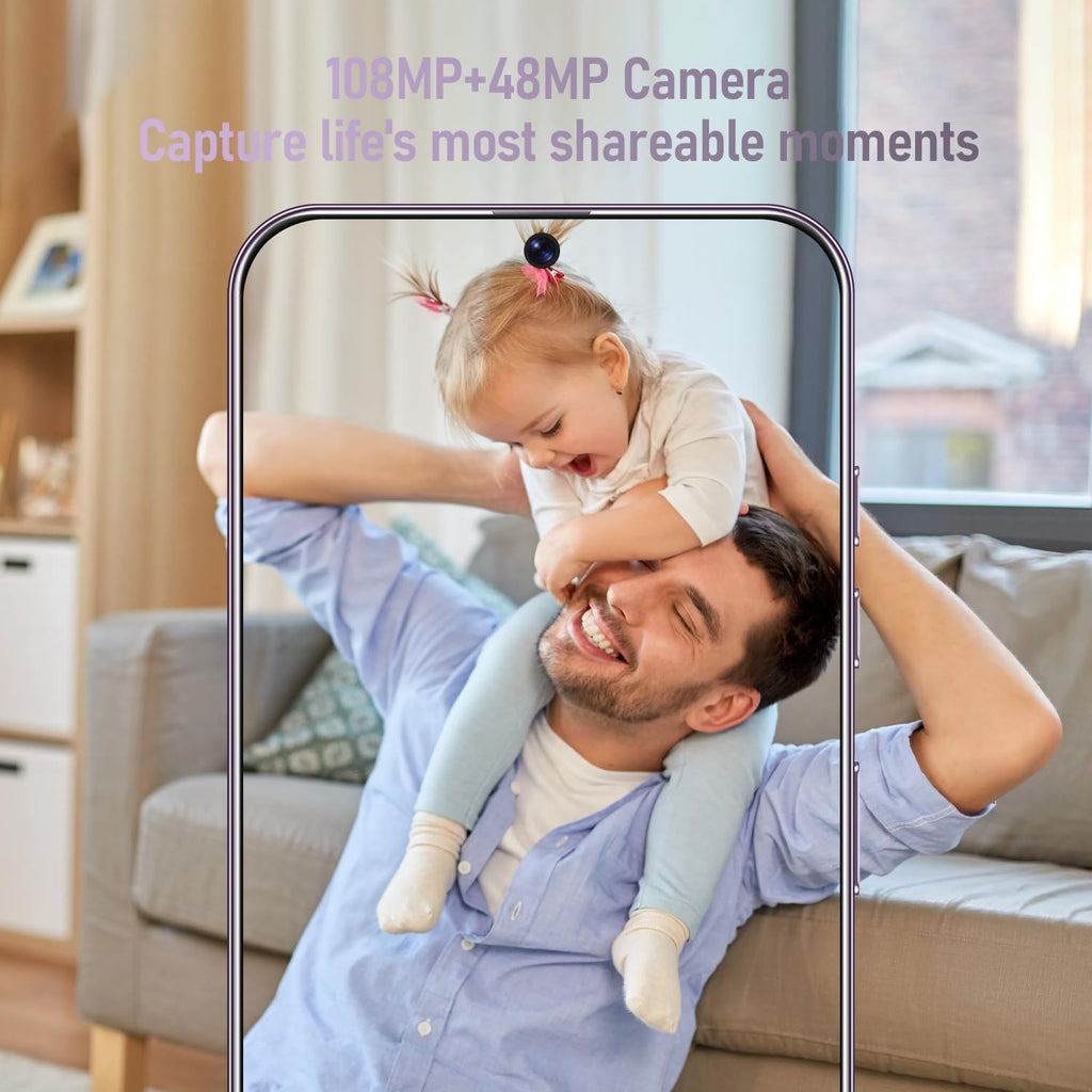 Téléphone portable Android I24 Ultra débloqué, 8 Go + 256 Go, écran HD 7 pouces, double caméra 108 MP + 48 MP, batterie extra large 6800 mAh, 5G, double SIM (violet titane) – Présentation