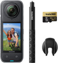 Kit Insta360 X4 : Caméra d'action 360° étanche 8K, vidéo grand angle 4K, perche à selfie invisible, protections d'objectif amovibles, autonomie de 135 min, montage IA, stabilisation.