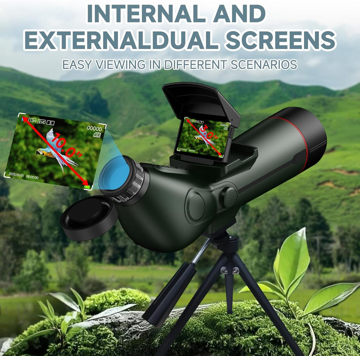 Lunette/télescope intelligent professionnel réfracteur à mise au point automatique, télescope électronique numérique portable doté de caméra astrophotographique 4K, double écran interne et externe