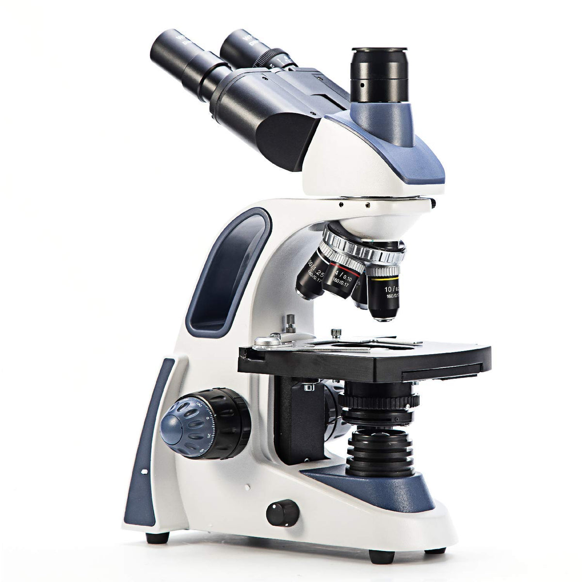 Microscope de laboratoire trinoculaire de laboratoire composé Swift SW380T, grossissement 40X-2500X, tête Siedentopf, qualité recherche, doté de oculaires grand champ 10X/25X, platine mécanique, mise au point ultra-précise