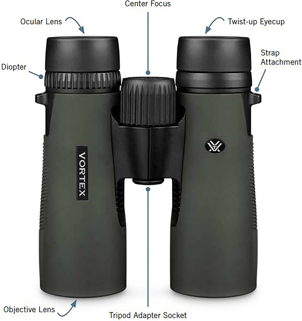 Jumelles Vortex Optics Diamondback HD 10x42 - Système optique HD - Poignée antidérapante - Étanche - Anti-buée - Résistant aux chocs - Étui de protection inclus - Garantie illimitée et inconditionnelle – Présentation