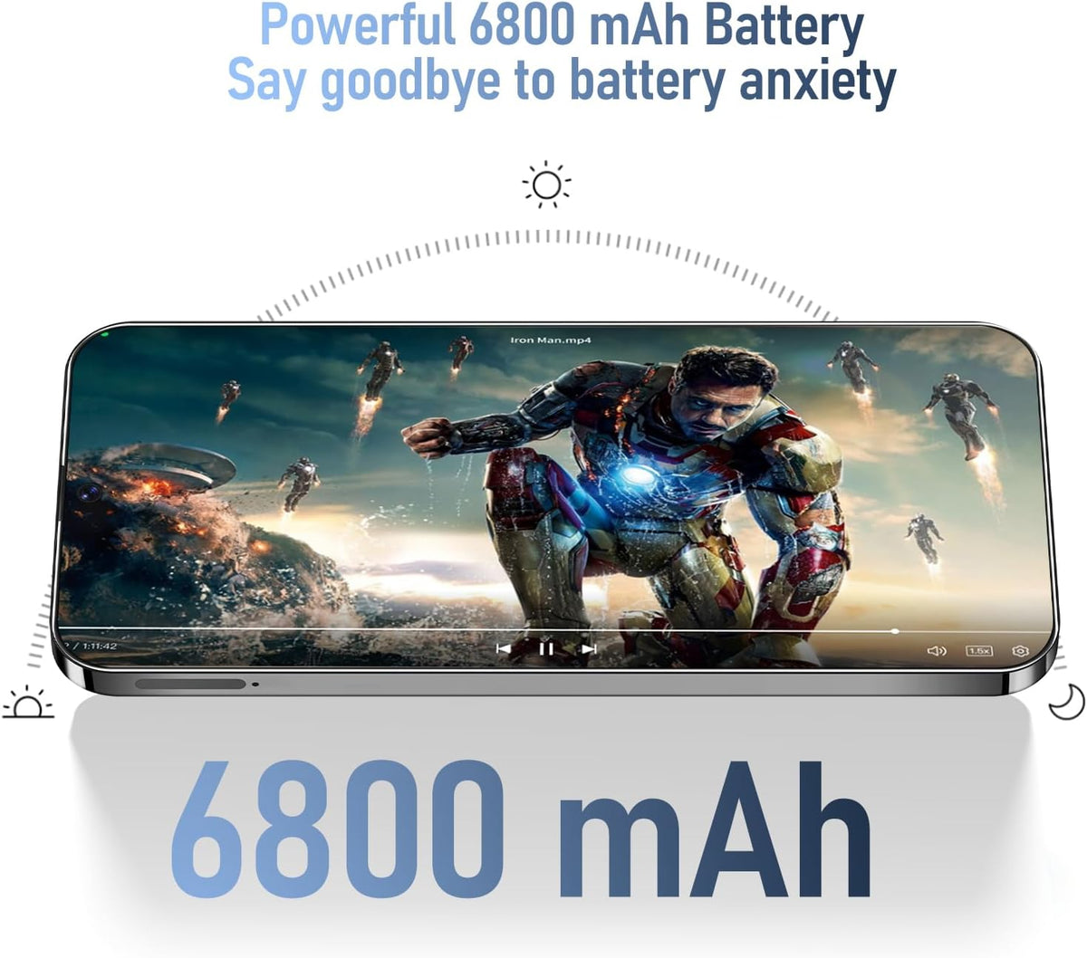 Téléphone portable Android I24 Ultra débloqué, 8 Go + 256 Go, écran HD 7 pouces, double caméra 108 MP + 48 MP, batterie extra large 6800 mAh, 5G, double SIM (Titane Bleu profond) – Présentation