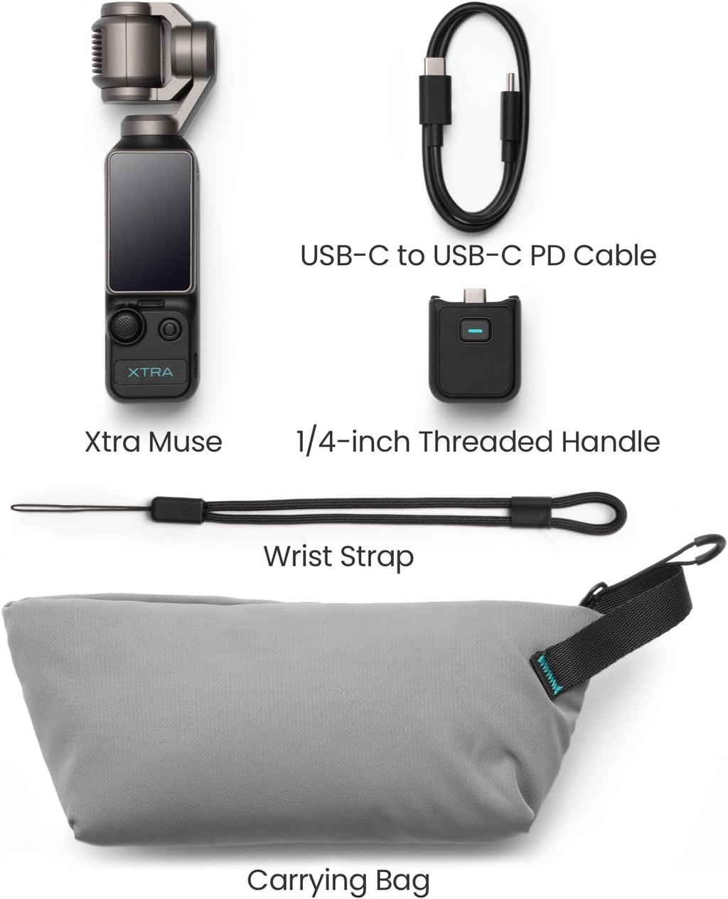 Caméra de vlogging Xtra Muse doté de capteur CMOS 1 pouce et vidéos 4K/120 ips. Caméra de poche doté de stabilisateur à cardan 3 axes, mise au point rapide et suivi du visage/objet. Caméra vidéo numérique pour la photographie.