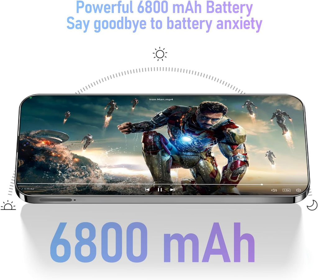 Téléphone portable Android I24 Ultra débloqué, 8 Go + 256 Go, écran HD 7 pouces, double caméra 108 MP + 48 MP, batterie extra large 6800 mAh, 5G, double SIM (noir titane) – Présentation
