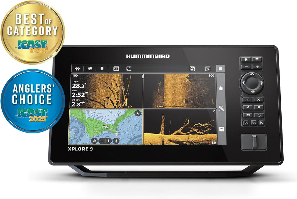 Sondeur de pêche GPS Humminbird XPLORE Series doté de imagerie latérale MEGA+ et affichage tactile HD