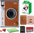 Appareil photo instantané hybride FUJIFILM INSTAX MINI EVO (marron) doté de pack de 20 films instantanés Fuji Instax-Mini, carte de stockage 32 Go, étui de transport, album photo 64 pochettes et chiffon de nettoyage.