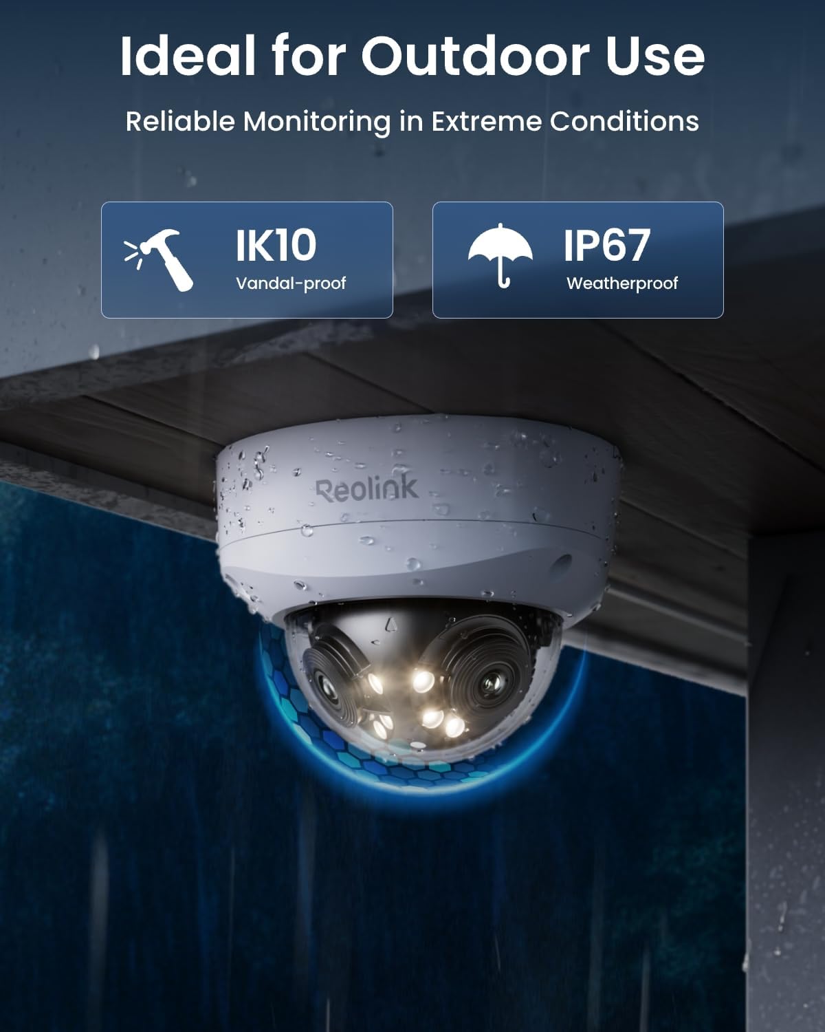 Caméra de sécurité PoE REOLINK Duo 3V PoE 16 MP UHD à double objectif doté de panoramique à 180°, suivi de mouvement, vision nocturne couleur, détection intelligente, communication bidirectionnelle, résistance au vandalisme IK10, étanchéité IP67