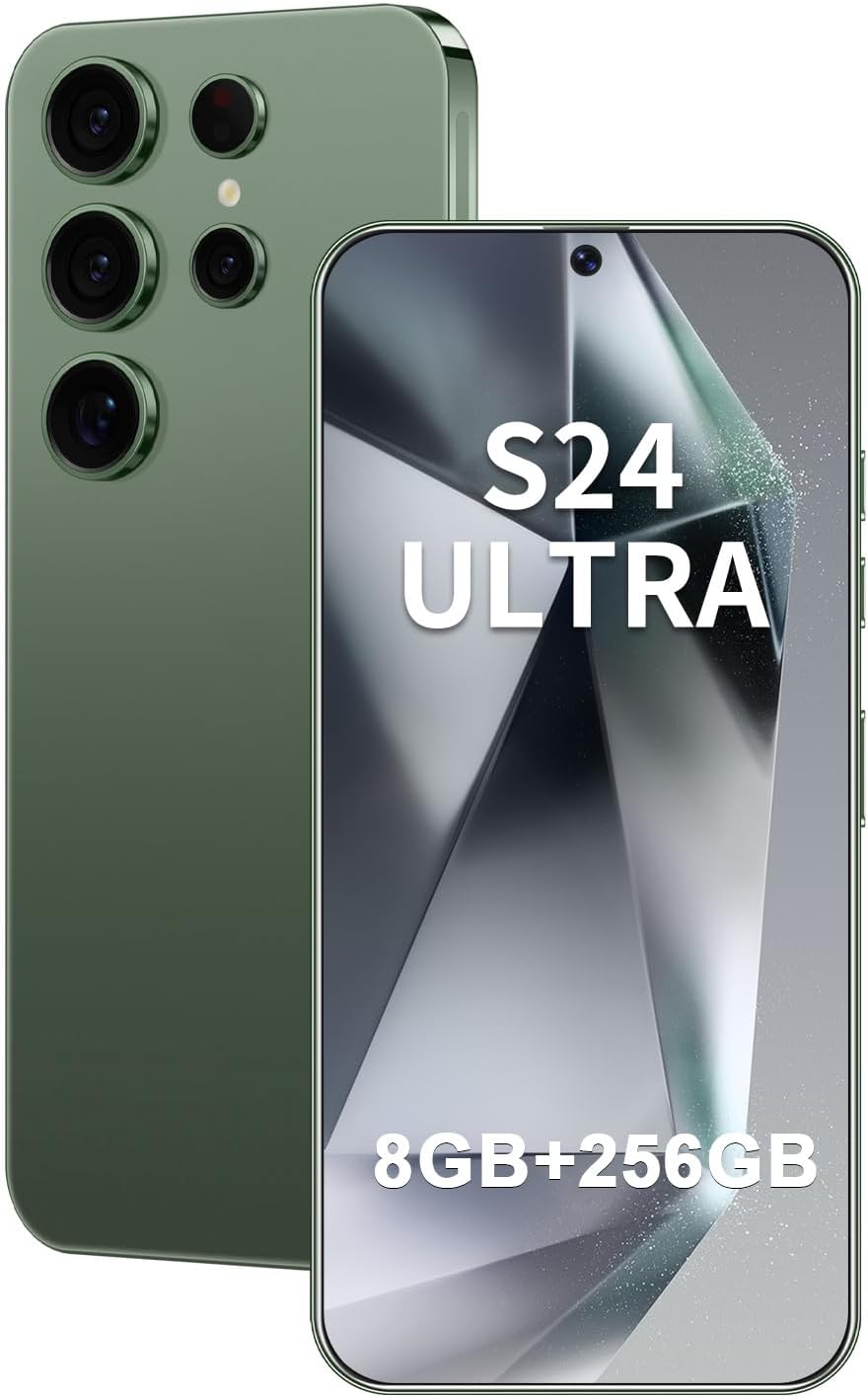 Téléphone portable Android I24 Ultra débloqué, 8 Go + 256 Go, écran HD 7 pouces, double caméra 108 MP + 48 MP, batterie extra large 6800 mAh, 5G, double SIM (vert titane) – Présentation