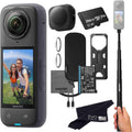 Kit Insta360 X4 Basic - Caméra d'action 360° étanche 8K doté de capteur 1/2" 48 MP, vidéo HDR 360° 8K, photo 360° 72 MP, objectif unique 4K | Le pack comprend une perche à selfie et un cache-objectif (256 Go)