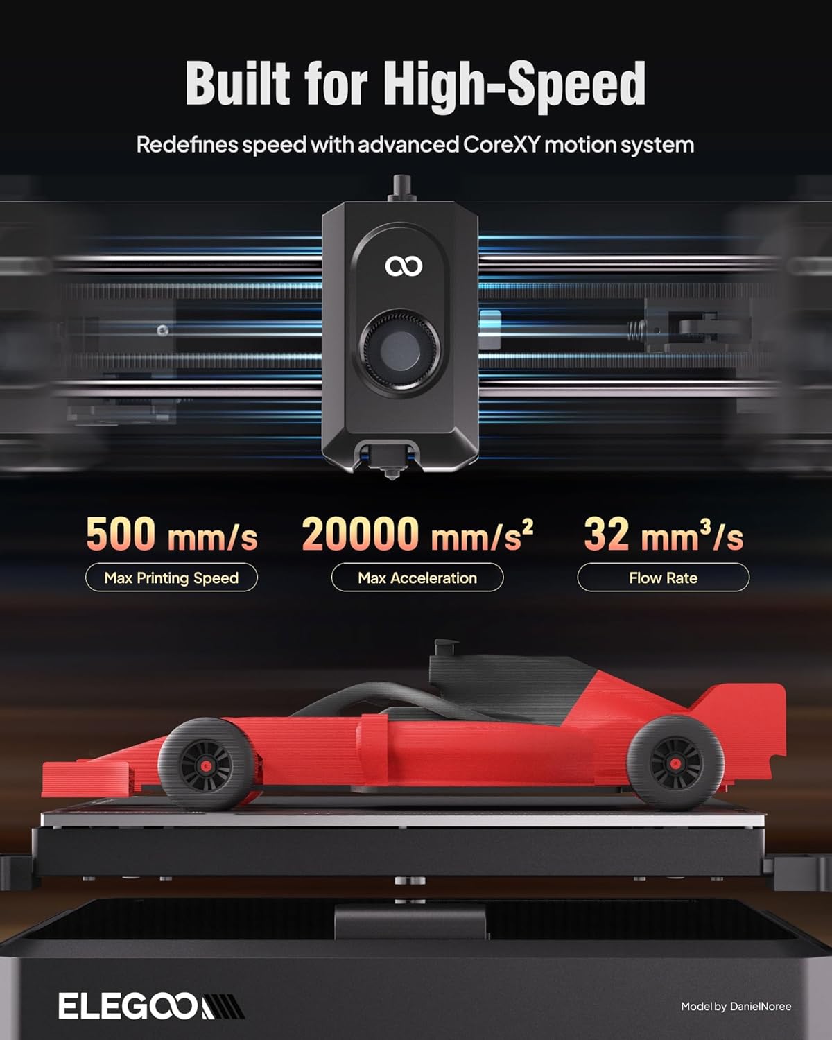 Imprimante 3D ELEGOO Centauri Carbon, impression haute vitesse CoreXY 500 mm/s avec auto-calibration, buse 320 °C et caméra intégrée, prête à imprimer dès la sortie de la boîte, volume d'impression 256 x 256 x 256 mm – Présentation