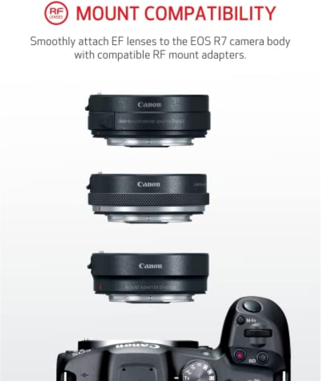 Appareil photo hybride Canon EOS R7 (boîtier nu) - Capteur CMOS APS-C 32,5 mégapixels - Vidéo 4K - Idéal pour les créateurs de contenu sportif et de vlogging - Noir – Présentation