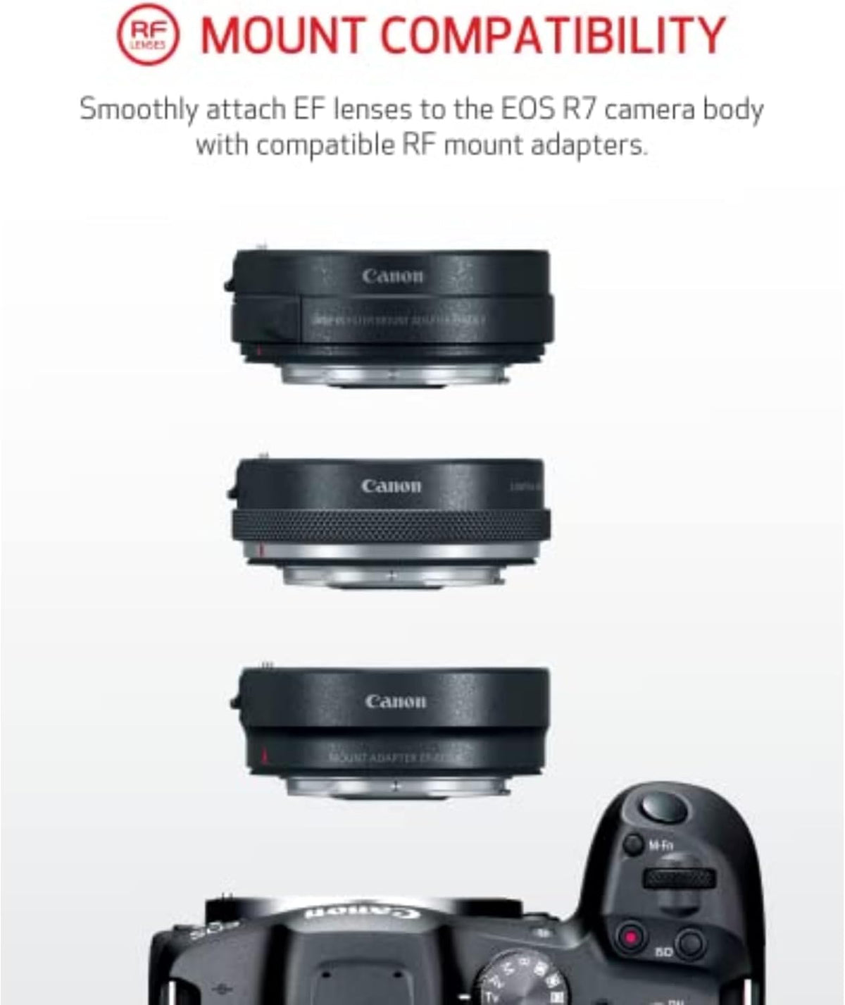 Appareil photo hybride Canon EOS R7 (boîtier nu) - Capteur CMOS APS-C 32,5 mégapixels - Vidéo 4K - Idéal pour les créateurs de contenu sportif et de vlogging - Noir – Présentation