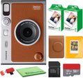 Appareil photo instantané hybride FUJIFILM INSTAX MINI EVO (marron) doté de pack de 40 films instantanés Fuji Instax Mini, carte de stockage 32 Go, étui de transport, album photo 64 pochettes et chiffon de nettoyage.