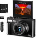 Appareil photo digital 4K pour la photographie, caméra de vlogging 64 MP pour YouTube avec écran pivotant à 180°, zoom numérique 18x, appareil photo compact avec carte micro SD 32 Go pour débutants (– Noir) (YL15-W08-C-Noir)
