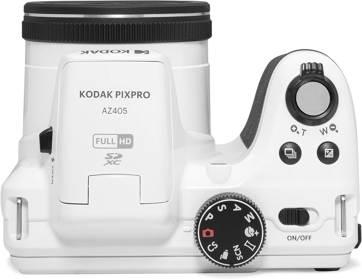 Kodak PIXPRO AZ405-WH Appareil photo digital 20 MP, grossissement optique 40x, objectif grand angle 24 mm, stabilisation vidéo optique, vidéo Full HD 1080p, écran LCD 3 pouces, caméra de vlogging (blanche), plein format