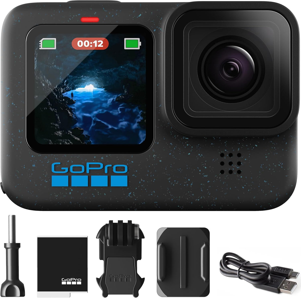 GoPro Hero12 Black - Pack e-commerce - Caméra sportive résistant à l’eau doté de vidéo Ultra HD 5,3K60, photos 27 MP, HDR, capteur d'image 1/1,9", streaming en direct, stabilisation webcam
