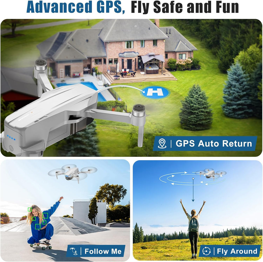 Drone Oddire doté de caméra pour adultes 4K, retour automatique GPS, vol par points de passage, vol orbital, suivi GPS, contrôle gestuel, drone pliable doté de moteur sans balais, poids plume de 249 g
