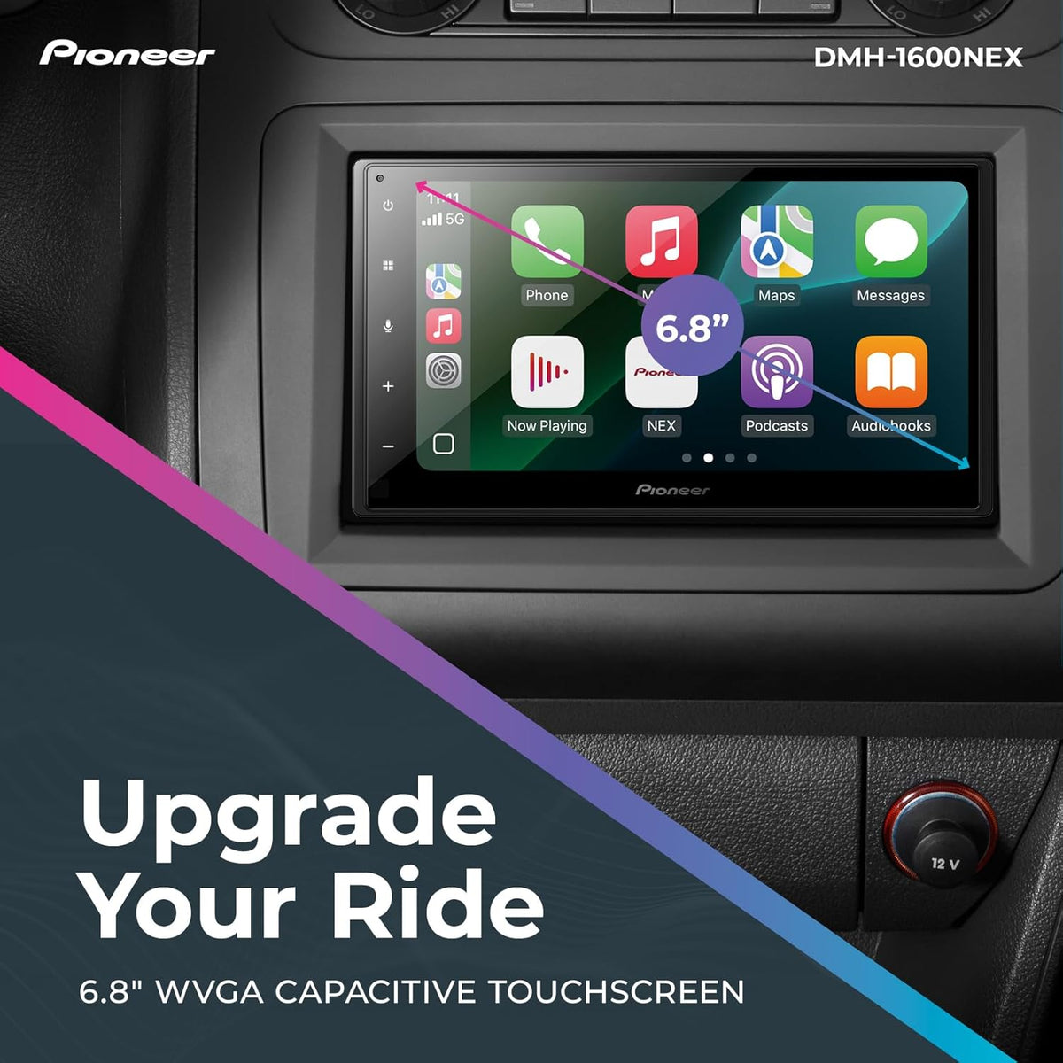 Autoradio multimédia numérique double DIN Pioneer DMH-1600NEX 6,8 pouces - Bluetooth intégré, compatible Apple CarPlay et Android Auto, affichage tactile, entrée caméra de recul