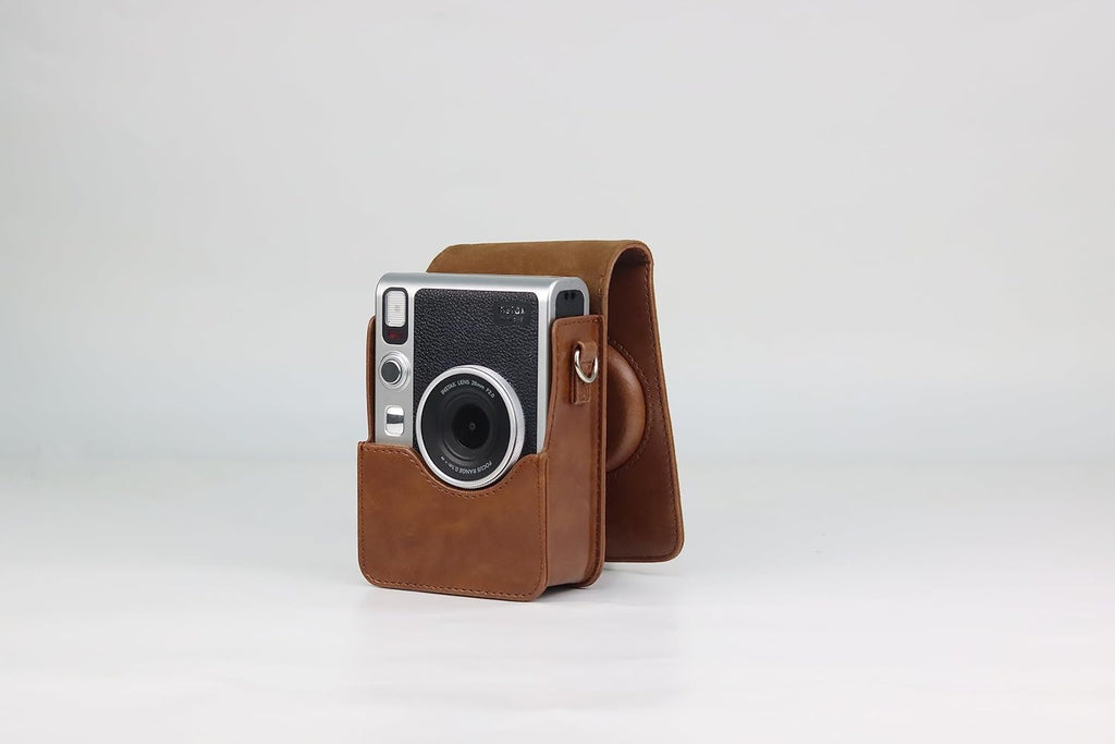 Appareil photo instantané Fujifilm Instax Mini EVO Hybrid marron | Kit de 2 films instantanés Instax Mini | Carte microSD 32 Go avec adaptateur | Étui marron pour appareil photo