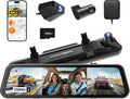 WOLFBOX G900 Tripro Cabine Version Caméra de rétroviseur 4K 3 canaux, capteur STARVIS IMX678 8MP, vision nocturne 4K+1080P+2,5K, caméra embarquée avant et arrière, Wi-Fi 5,8 GHz, commande vocale, carte de stockage 256 Go incluse
