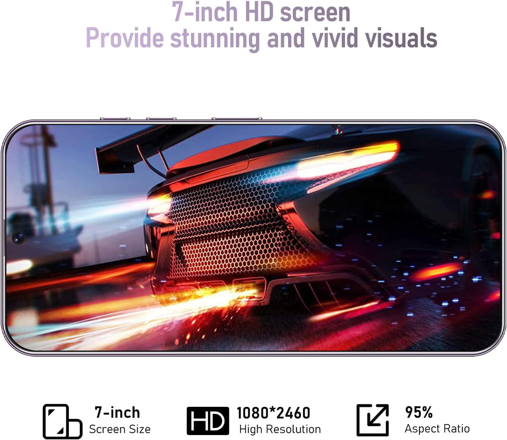 Téléphone portable Android I24 Ultra débloqué, 8 Go + 256 Go, écran HD 7 pouces, double caméra 108 MP + 48 MP, batterie extra large 6800 mAh, 5G, double SIM (violet titane) – Présentation