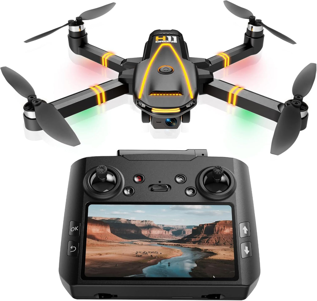 Drone GPS avec caméra 4K EIS pour toute la famille, drone radiocommandé avec écran HD 4,5 pouces sur la télécommande, retour automatique, 2 batteries pour 45 min de vol, transmission longue portée, modes vol circulaire et suivi