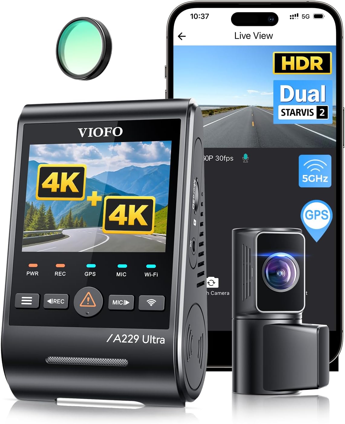 Caméra embarquée VIOFO A229 Ultra 2 canaux double 4K, avant et arrière, double capteur STARVIS 2 IMX678, 2 canaux 4K HDR, Wi-Fi 5 GHz plus rapide, GPS précis, commande vocale, vision nocturne améliorée 2.0 – Présentation