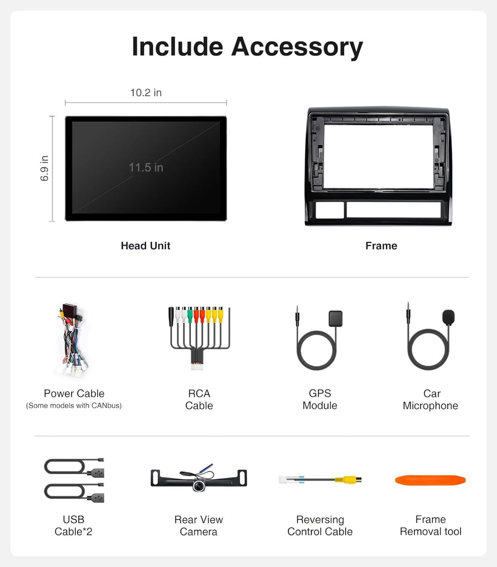 Autoradio 11,5 pouces pour Toyota Tacoma 2005-2015, compatible CarPlay, écran tactile HD 4+64 Go, CarPlay/Android Auto/Android 13/GPS, caméra de recul 1080p – Présentation