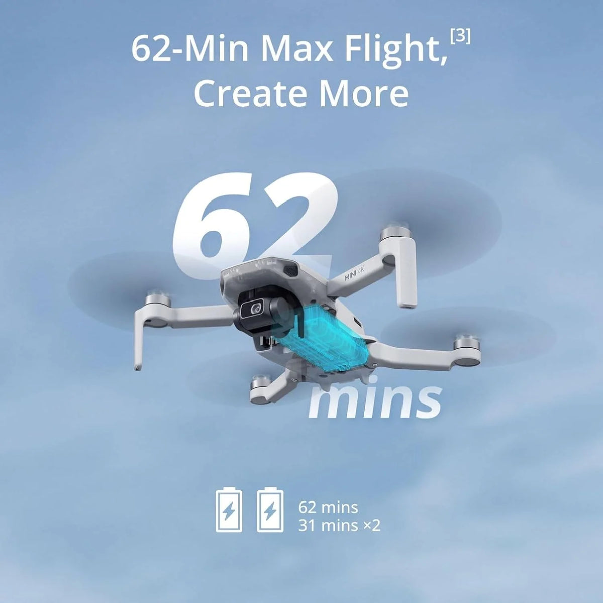 DJI Mini 4K, drone doté de caméra 4K UHD pour adultes, moins de 249 g, stabilisation sur nacelle 3 axes, transmission vidéo jusqu'à 10 km, retour automatique, résistance au vent, autonomie maximale de 31 minutes doté de une seule batterie