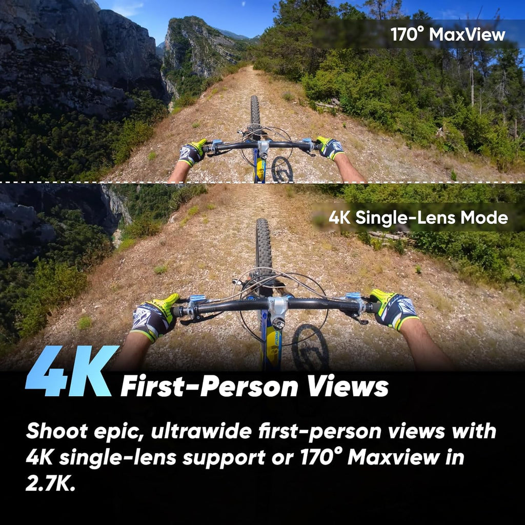 Caméra sportive Insta360 X3-360 doté de vidéo 360° HDR active 5,7K, objectif unique 4K, résistant à l’eau, stabilisation FlowState, affichage tactile 2,29 pouces, montage IA pour moto, sports d'hiver et vlogging.