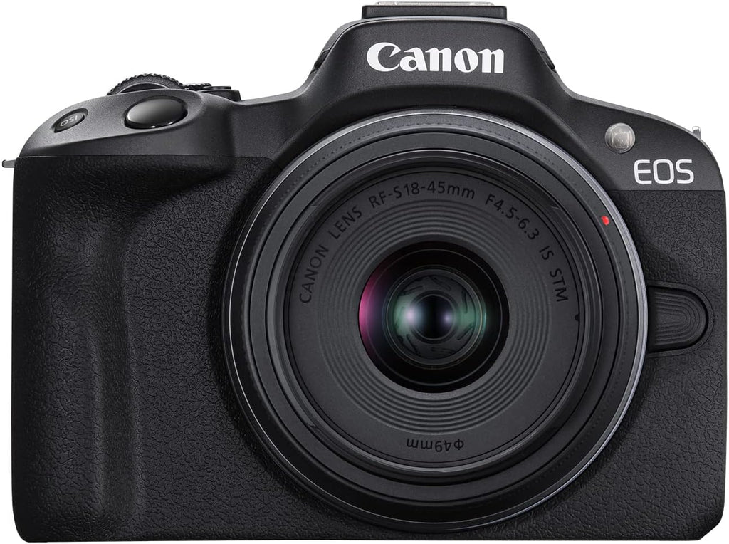 Appareil photo hybride Canon EOS R50, kit objectif RF-S 18-45 mm F4.5-6.3 IS STM, capteur CMOS 24,2 mégapixels (APS-C), vidéo 4K, monture RF, - Noir. Idéal pour la photo, la vidéo et le vlogging.