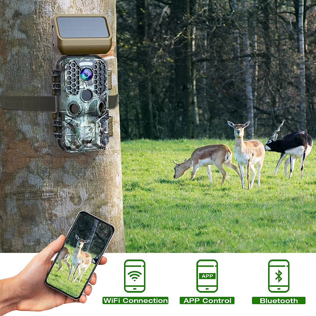 Caméra de chasse T200 4K 30MP à panneau solaire doté de Wi-Fi et Bluetooth