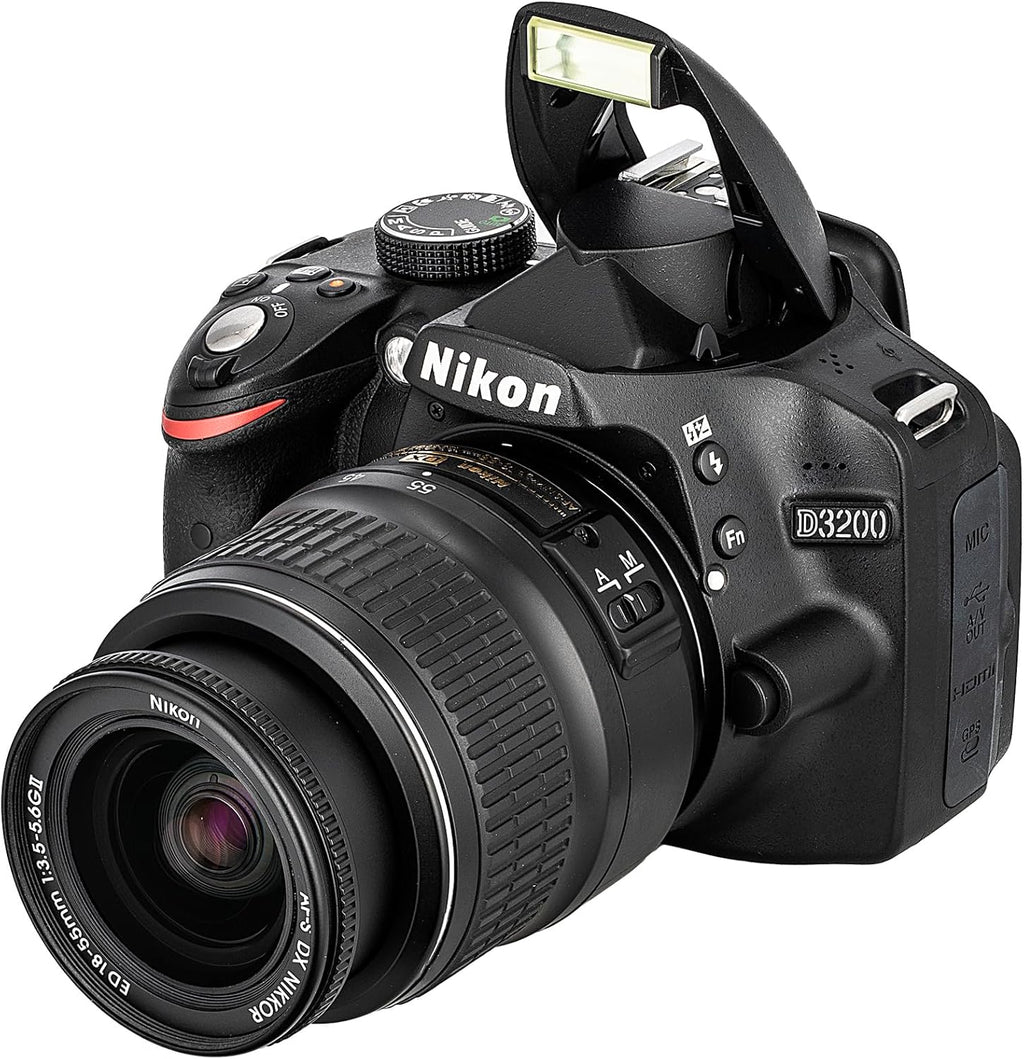 Kit appareil photo reflex numérique Nikon D3200 24,2 Mpx doté de objectif zoom VR 18-55 mm – Enregistrement vidéo Full HD 1080p, système autofocus rapide à 11 points + carte mémoire 128 Go + étui de protection pour carte mémoire + sac photo + acce…