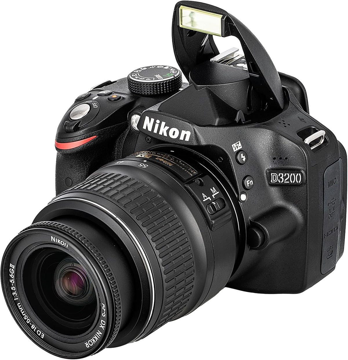 Kit appareil photo reflex numérique Nikon D3200 24,2 Mpx doté de objectif zoom VR 18-55 mm – Enregistrement vidéo Full HD 1080p, système autofocus rapide à 11 points + carte mémoire 128 Go + étui de protection pour carte mémoire + sac photo + acce…