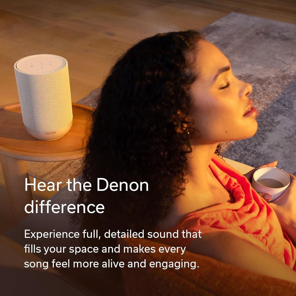 Enceinte Denon Home 200, enceinte sans fil doté de son stéréo et Dolby Atmos 3D, appareil audio domestique, contrôle multiroom HEOS, Wi-Fi, Bluetooth, AirPlay 2, couleur pierre